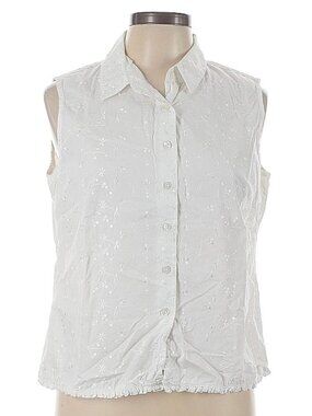 Fiorlini International Embroidered Cotton Sleeveless Button Down Shirt L White